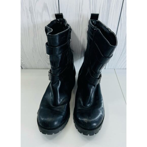 Moto Buckle Boot Nine West Mid Calf Lug Sole size 8.5 - Picture 2 of 8